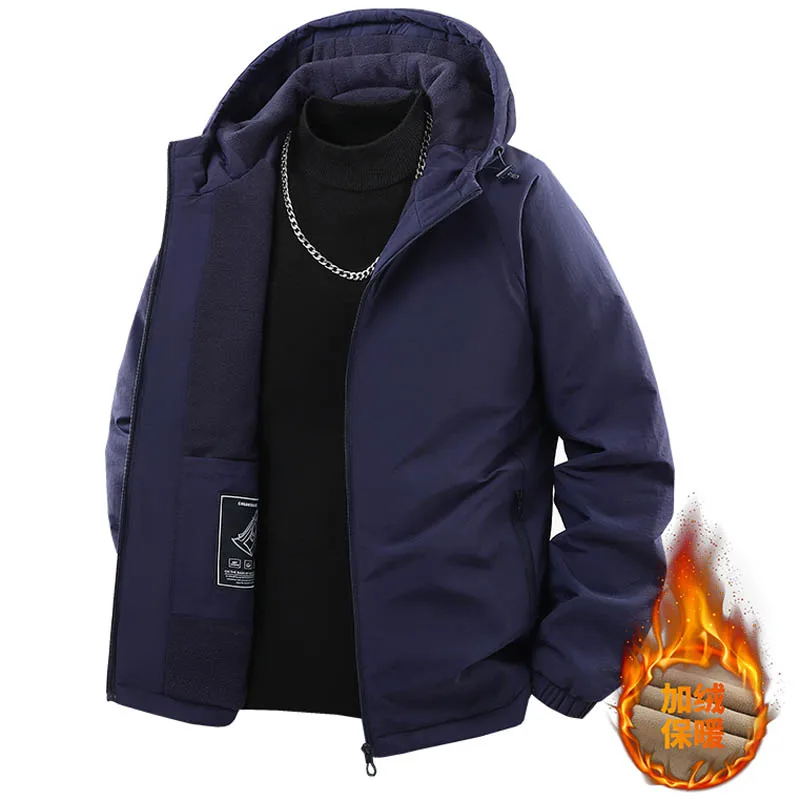 سترة جديدة للخريف والشتاء سميكة مبطنة بالصوف للرجال سترات بقلنسوة معاطف كاجوال مقاومة للرياح ومقاومة للماء ملابس رجالية غير رسمية للخروج