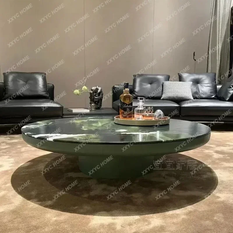 A Italian minimalist round natural marble coffee table designer large apartment living room home light luxury