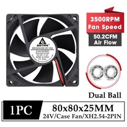 Gdstime 24V Ball 8025B 80mmx80mmx25mm 80mm Case Fan 24 Volt 2Pin XH2.54 Dual Ball DC Brushless Cooling Fan PC CPU GPU Radiator