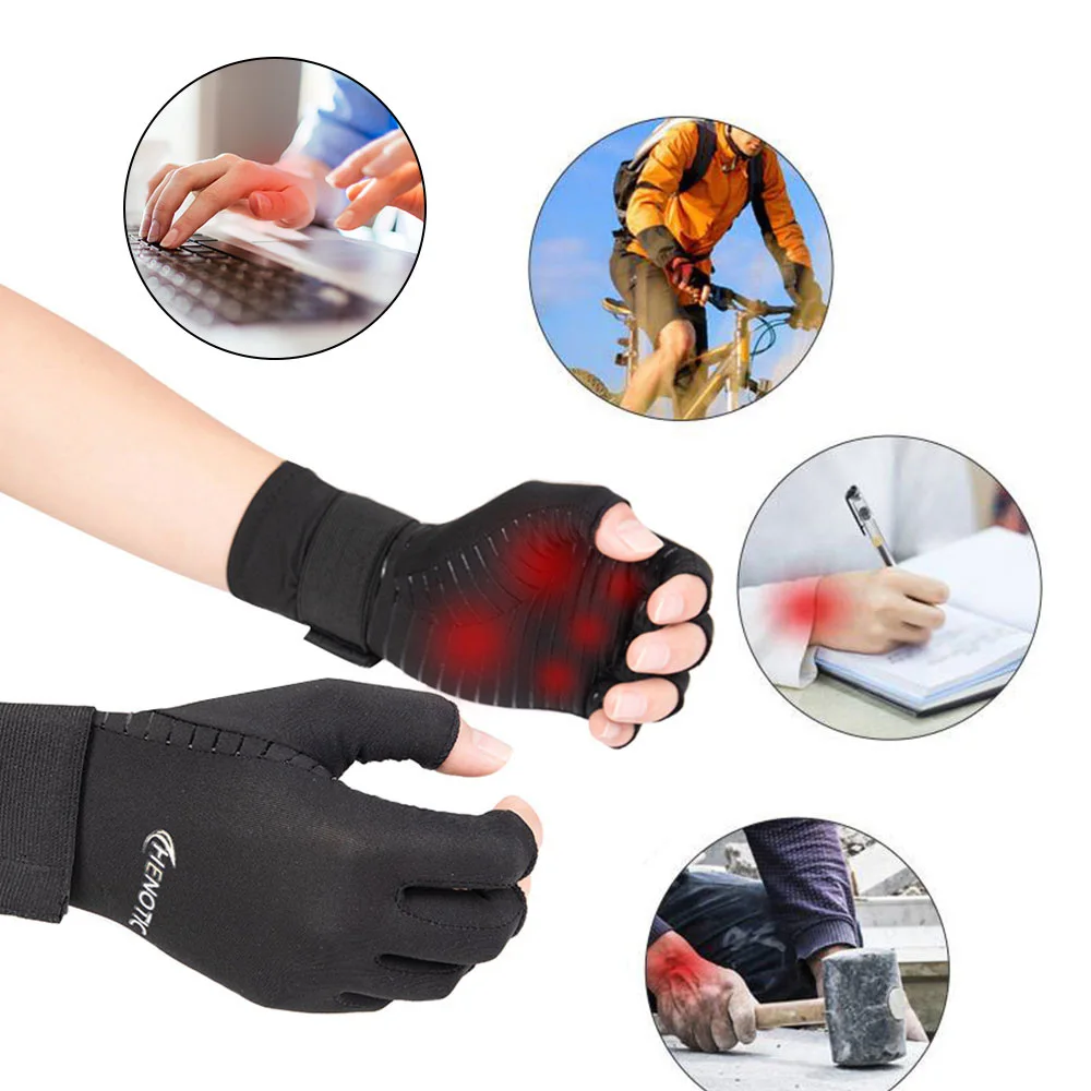 1 Pairs Arthritis Gloves Anti Arthritis Therapy Compression Gloves Copper Infused Half Finger Glove Ache Pain Joint Relief