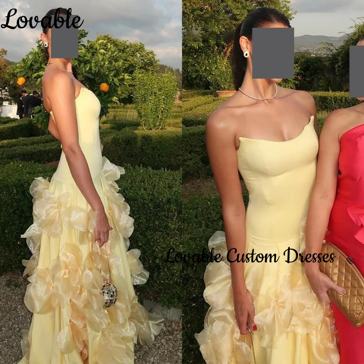 

Желтое платье Vestidos De Festa на заказ, милое платье трапециевидной формы, женское элегантное роскошное платье с рюшами длиной до пола, на молнии, праздничные платья для женщин