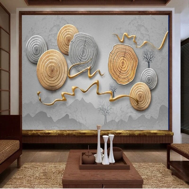 New Chinese-style artistic conception wooden tree ring physical three-dimensional creative simple decoration background walpaper