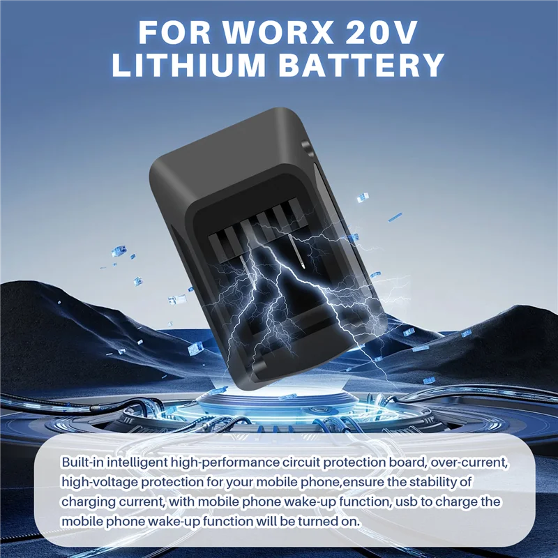 

ABVG-Adapter Light Lamp Flashlight Torch USB Mobile Phone Charger For Worx Orange 4 Pin Socket 20V Li- Battery Power Bank