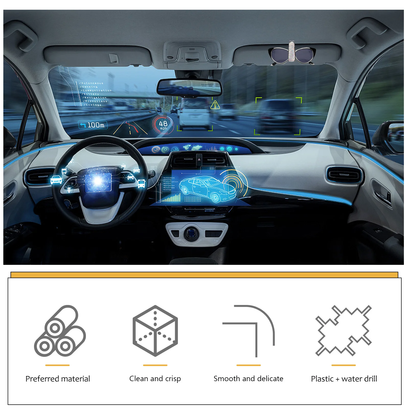 

2Pcs Car Eyeglasses Clip Creative Rhinestone Sunglasses Clamp for Automobile Interior Fixing Small Size Lightweight Utility Card