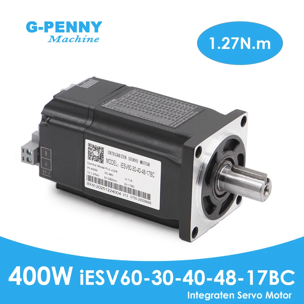 

Серводвигатель G-Penny JMC 400W со встроенным интегрированным сервоприводом, 1.27Нм, 11А, 48В, 17-битный абсолютный датчик положения iESV60-30-40-48-17BC, AC серводвигатель с приводом
