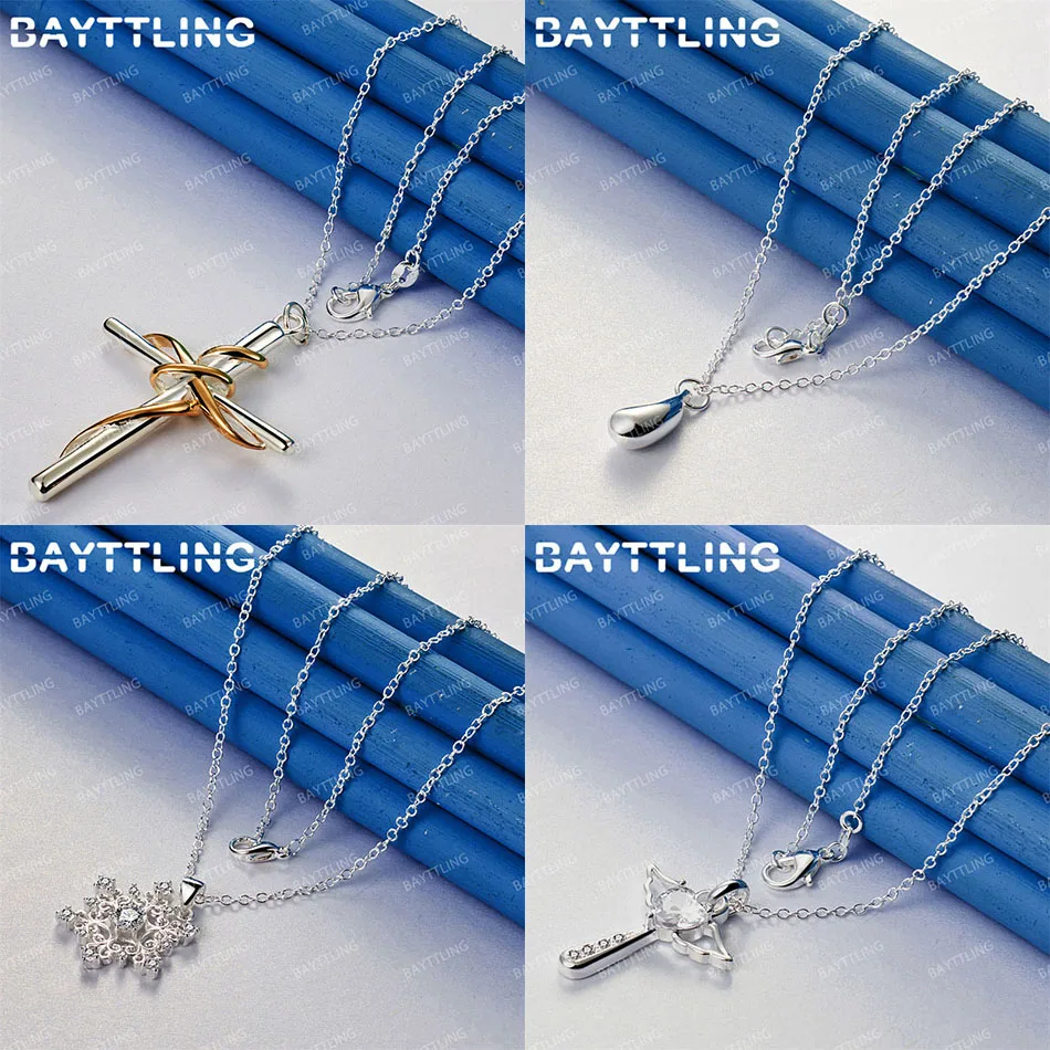 

Charm 925 Sterling Silver 16-30 Inch Delicate Cross Teardrop Pendant Necklace Women's Accessories Wedding Jewelry Gift