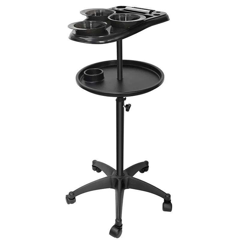 

Barber Salon Tray Cart with Storage Platform with Wheels Trolley Adjustable Height Bilayer Tray Storage Accessory