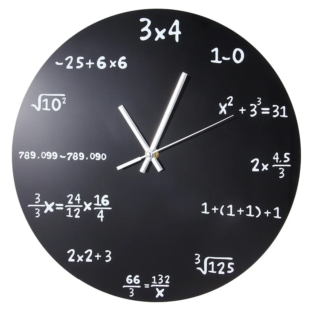 Grote Wandklok Wiskunde Bord Pop Quiz Keuken Klok Zwart Gepoedercoat Metaal Quartz Circulaire Rekenkundige Muur Horloge