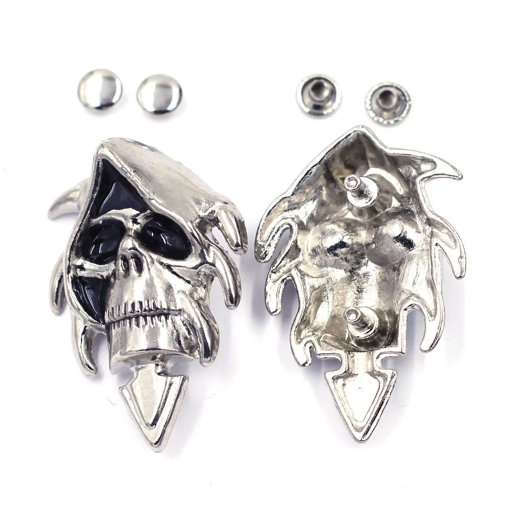 

10Sets Silver Tone Skull Skeleton Metal Decorative Spikes Rivets Studs Spots For Fashion Bags Hats 5.3x3.6cm