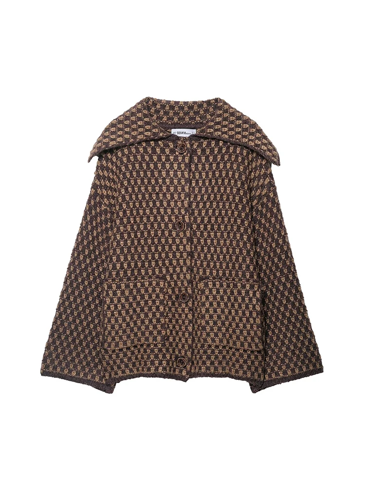 レディースニットジャケット 2025 女性用 長袖ボタン付きラペルジャケット ハイストリートショートコート レディース秋新作アウター