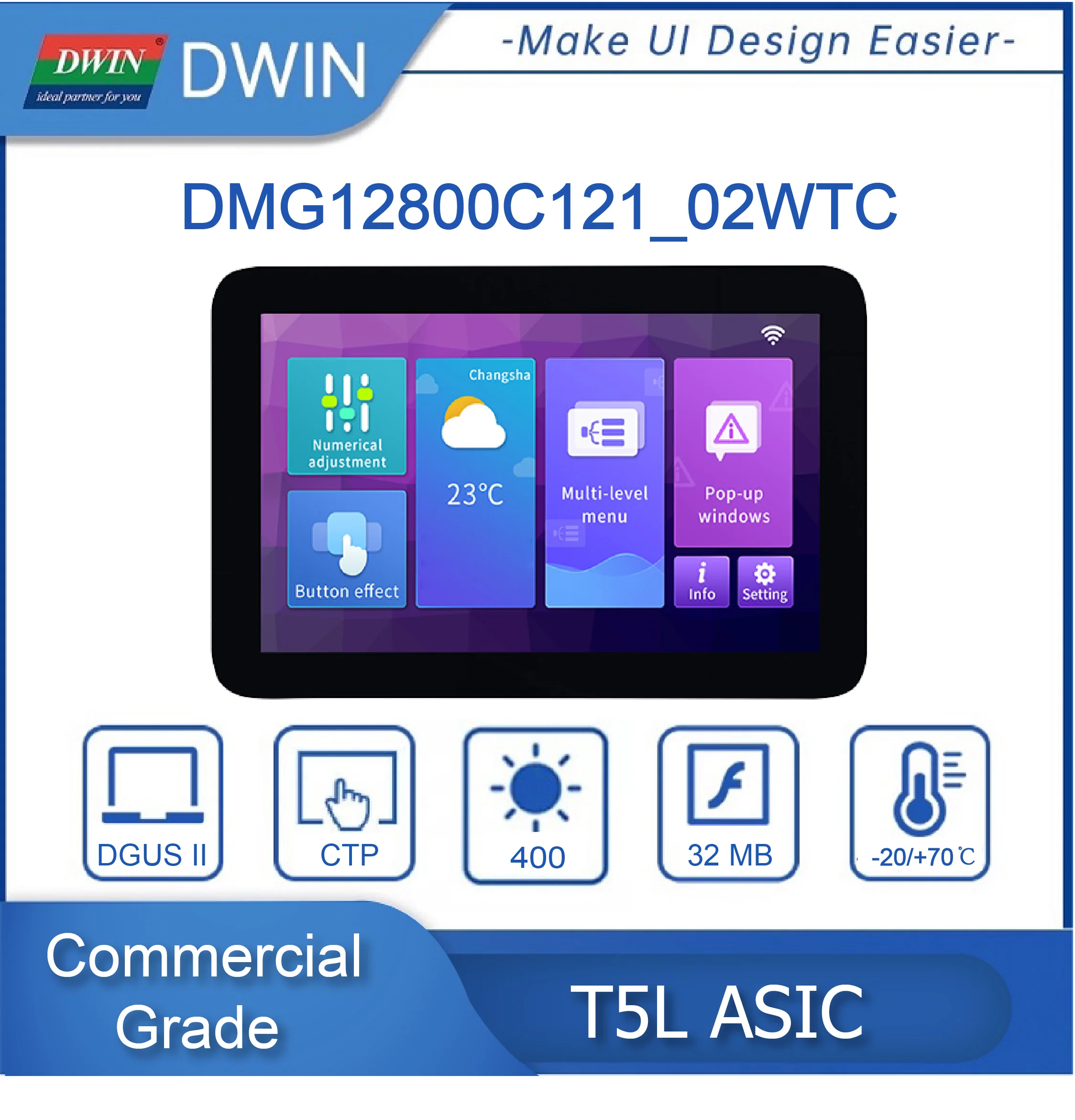 DWIN 12.1inch, 1280*800 Pixels  16.7M colorsTN-TFT-LCD Capacitive touch screen