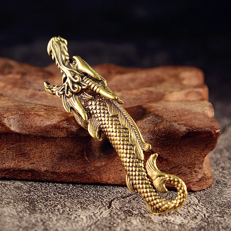 Chinese Traditional Mythical Animal Dragon Head Fish Body Statue Lucky Home Decor Crafts Antique Copper Bottle Opener Ornaments
