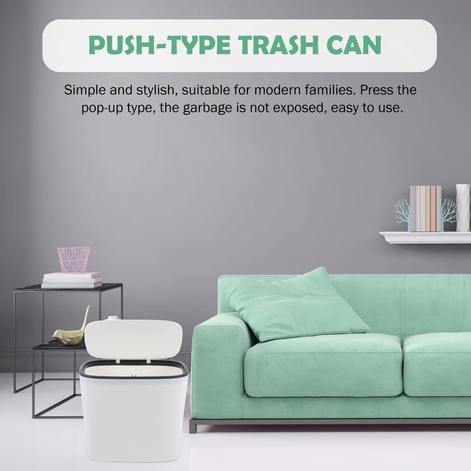 

1pc Household Trash Can Narrow Design For Kitchen Bathroom Living Room Office Push Type Garbage Bin Waste Container With Lid