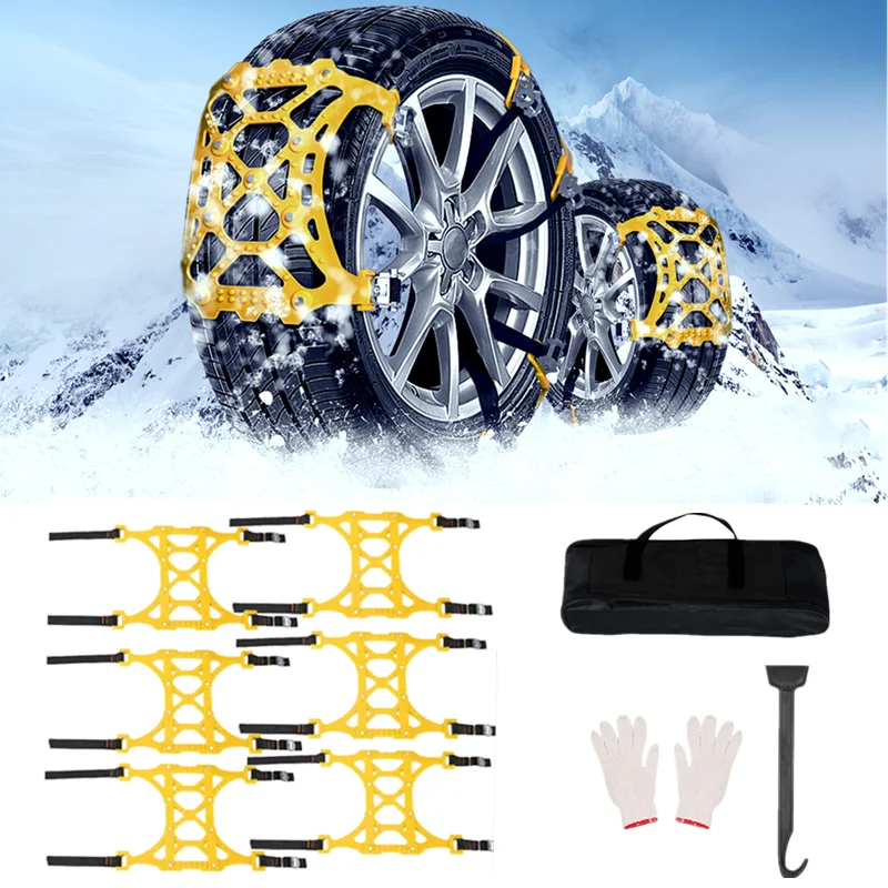 6PCS Winter Car Tire Snow Chain Thick Anti-Skid Belt  Mud Tyre Wheels Emergency Car SUV Truck Chains Accessories