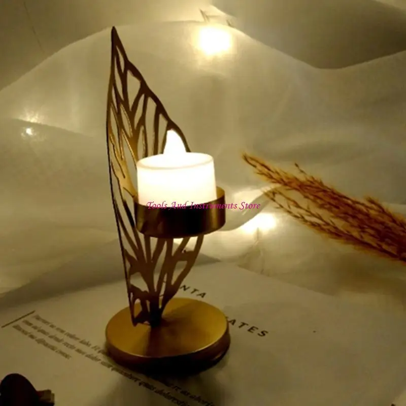 Nordic Leaf Holder Iron Candlestick Desktop Ornamen Ruang Tidur Kamar Tidur C7AC