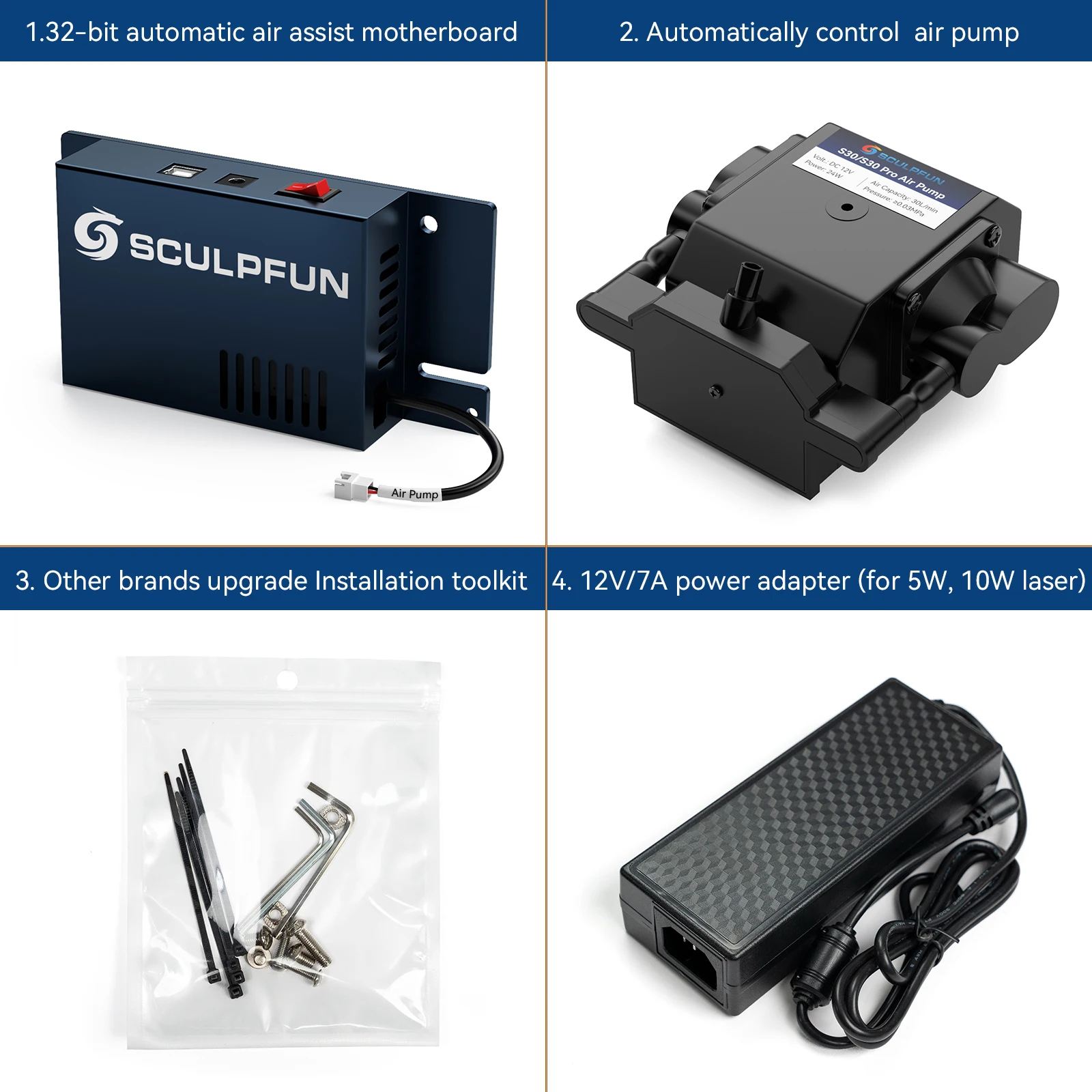 SCULPFUN Automatic Air Assist Kit 30min/Min Automatic Air Pump Suitable for S9/S10 updated Laser S30 32bit Automatic Air Assist