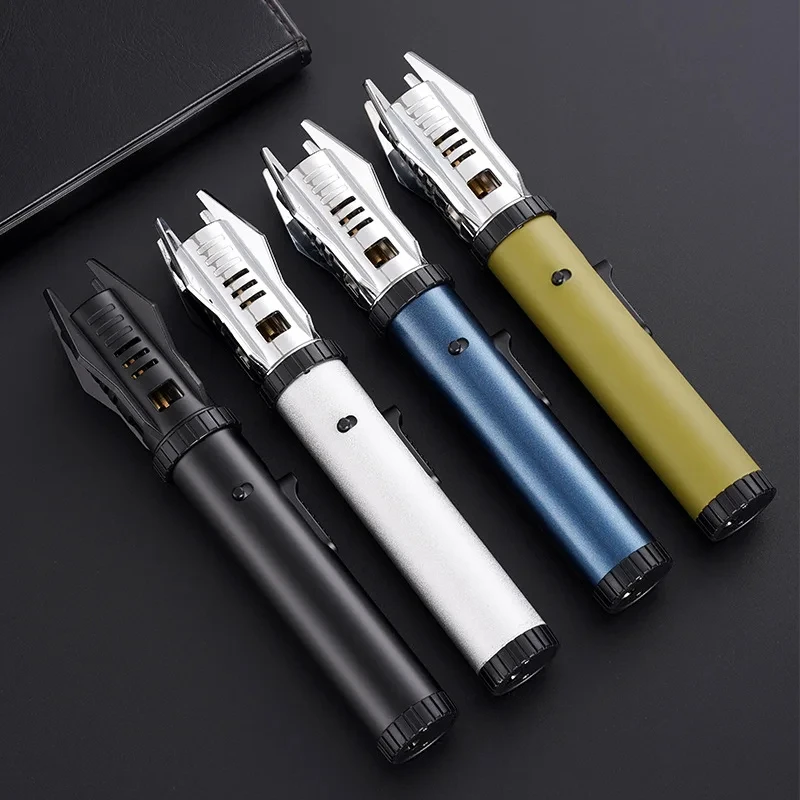 Hot Sale Metal Turbo Torch Gas Lighter Outdoor Windproof Straight Flame Cigar Lighter Camping BBQ Flame Adjustable Igniter