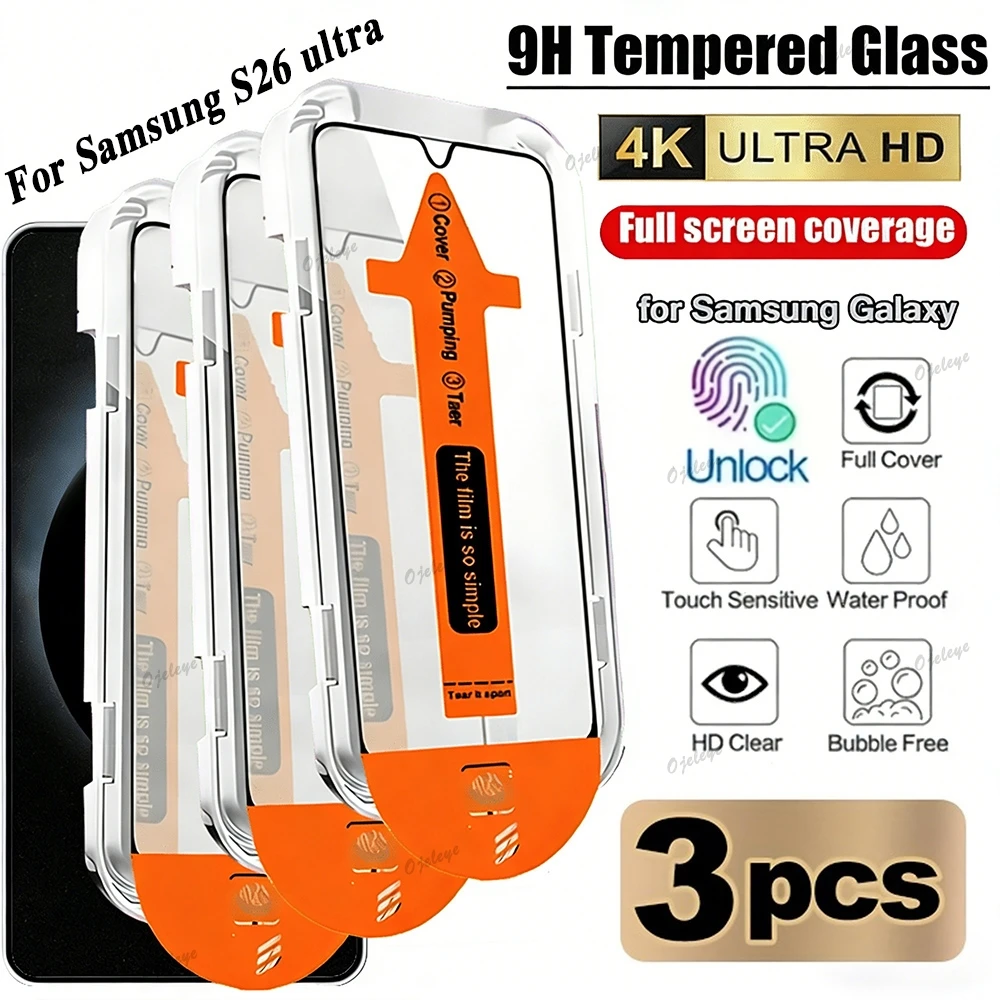 1-3PCS Support Fingerprint Unlock Tempered Glass Screen Protector for Samsung S26 Ultra S25 Edge S24 S23 S22 S21 Plus New