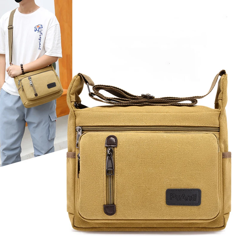 Men\'s Bag Large Capacity Multifunction Solid Industrial Style Canvas Shoulder Bag For Men Daily Work Crossbody Bag