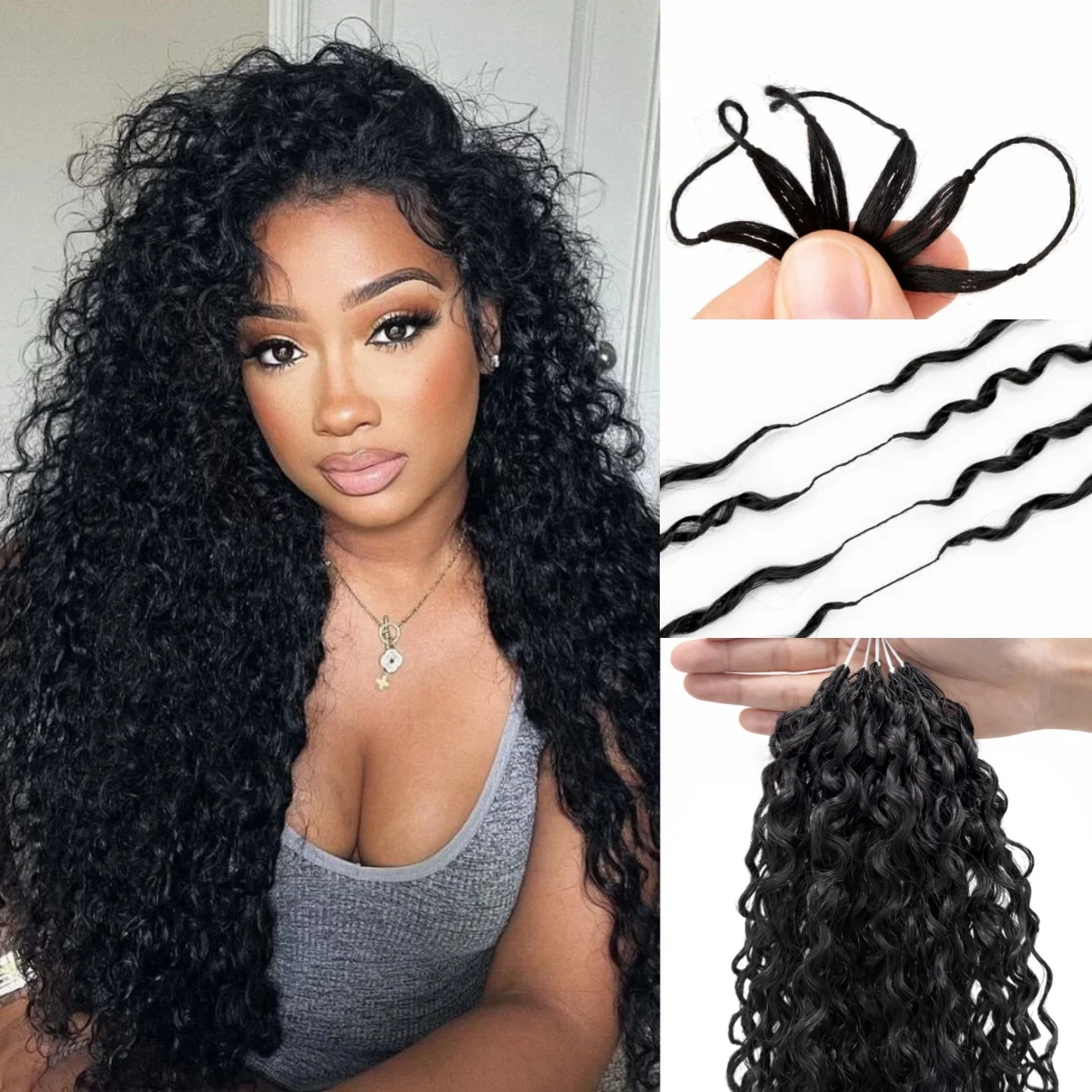 

Накладные волосы для наращивания: невидимые бесшовные пряди, предварительно разделенные, в форме перьев, маленькие спирали, кудрявые, из натуральных человеческих волос, с нитью для крепления, для женщин