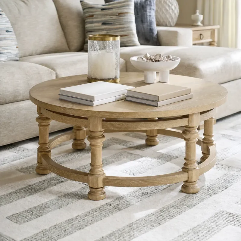 Country Solid Wood Coffee Table Round Tea Table for Living Room Small Apartment Balcony Sofa Side Table Retro Style