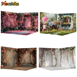 Mocsicka Flower Background For Photography Green Grass Red Rose Wall Easter Spring Backdrops Shooting Wedding Decorations Banner