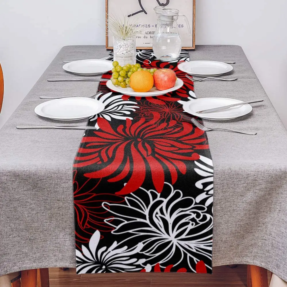 new Art printing black and white pattern table runner long placemat Flowertablecloth fashion simple style Table Decorations