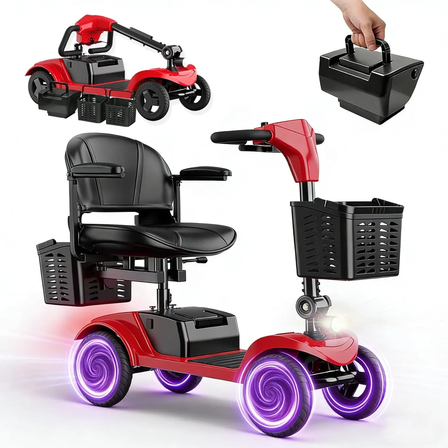 

Mobility Scooter for Seniors,Motorized Scooter,Electric Scooter for Adults 300 lbs,Detachable Battery,Dual Baskets and, Custom