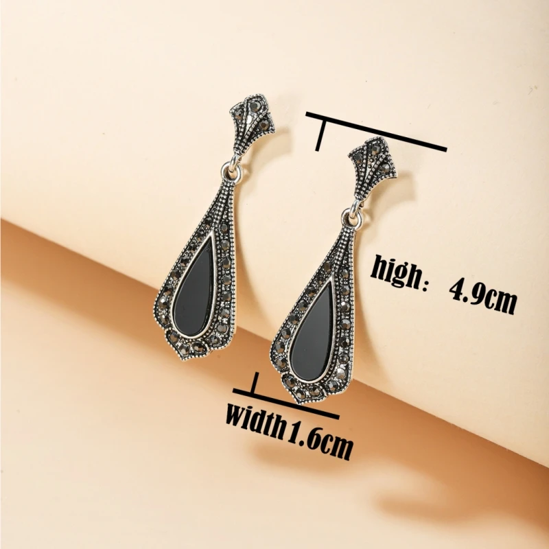 Free Shipping Vintage Teardrop White Natural Stone Earrings Girls Jewelry Gun Black Inlaid Zirconia