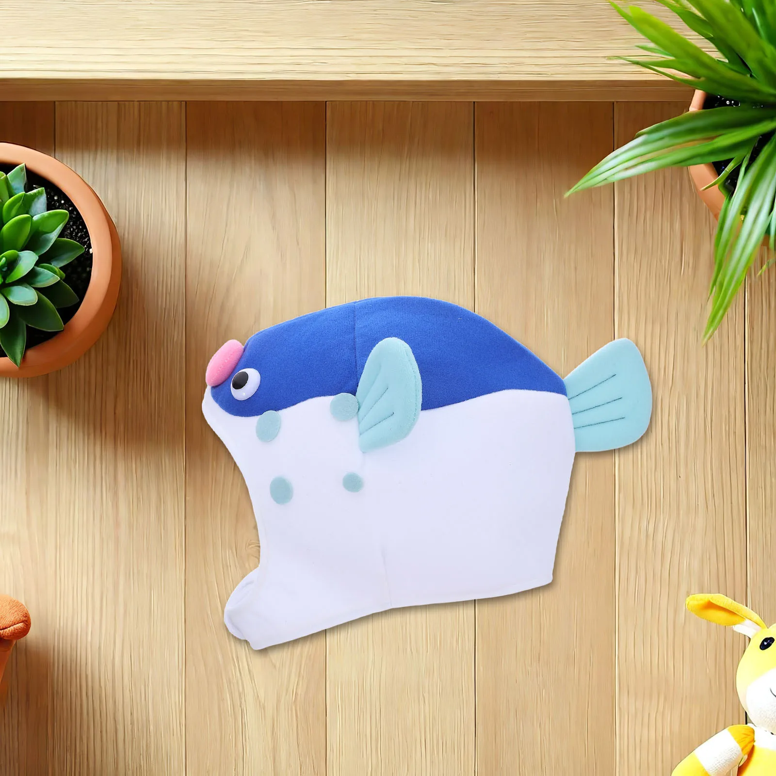 

Головной убор с рыбой-фугу, регулируемая синяя шляпа с героями мультфильмов, забавный костюм для вечеринки, праздника, реквизит для фотосессии, шляпа с рыбой-фугу, головной убор для косплея