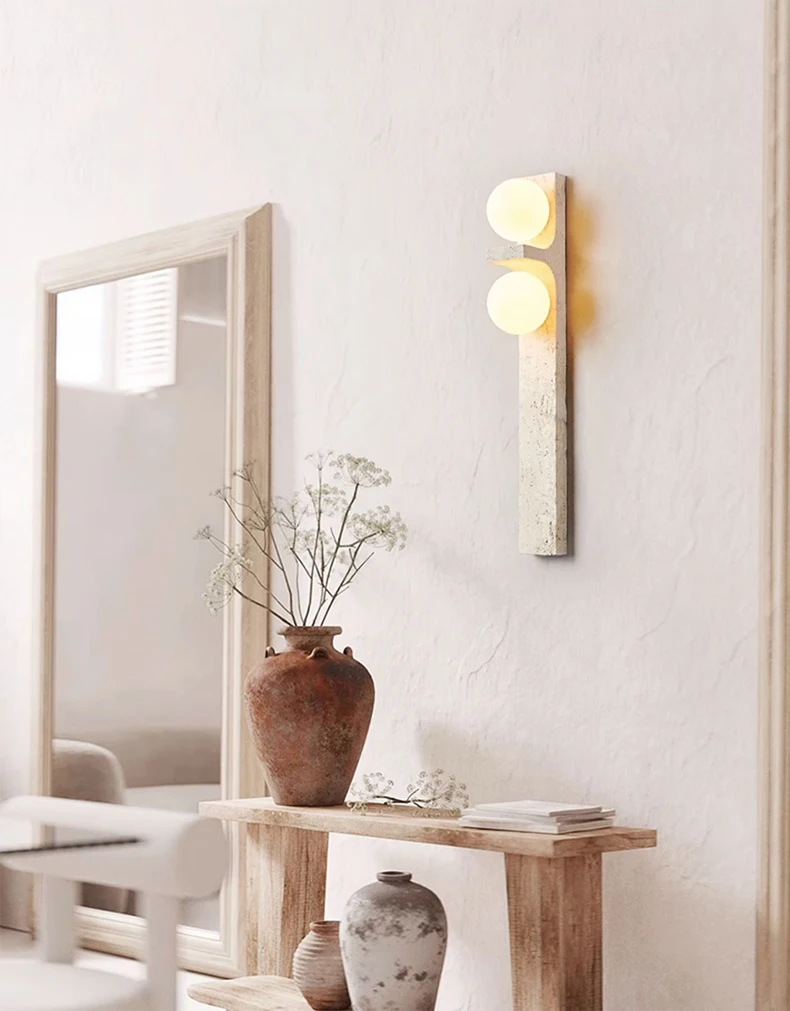 Wall Light Sconce Natural Stone White Glass G9 Bulb