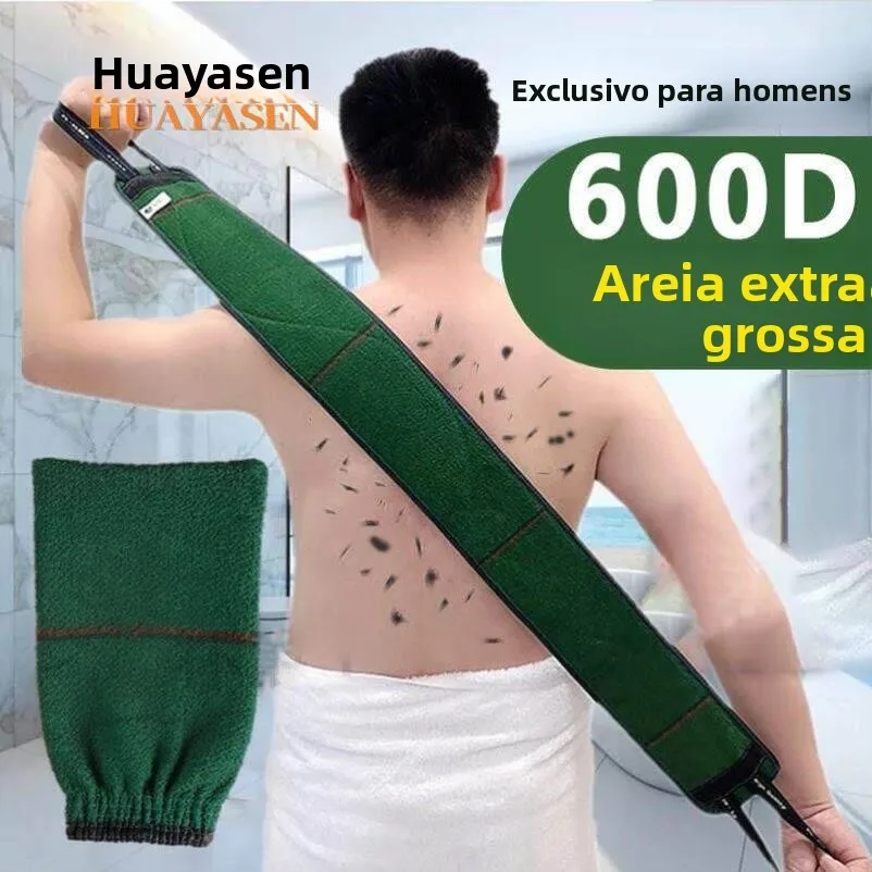 男性用極厚スクラブバスタオル-両面強力背中洗浄ツール-補助不要-背中洗浄用ロングバー