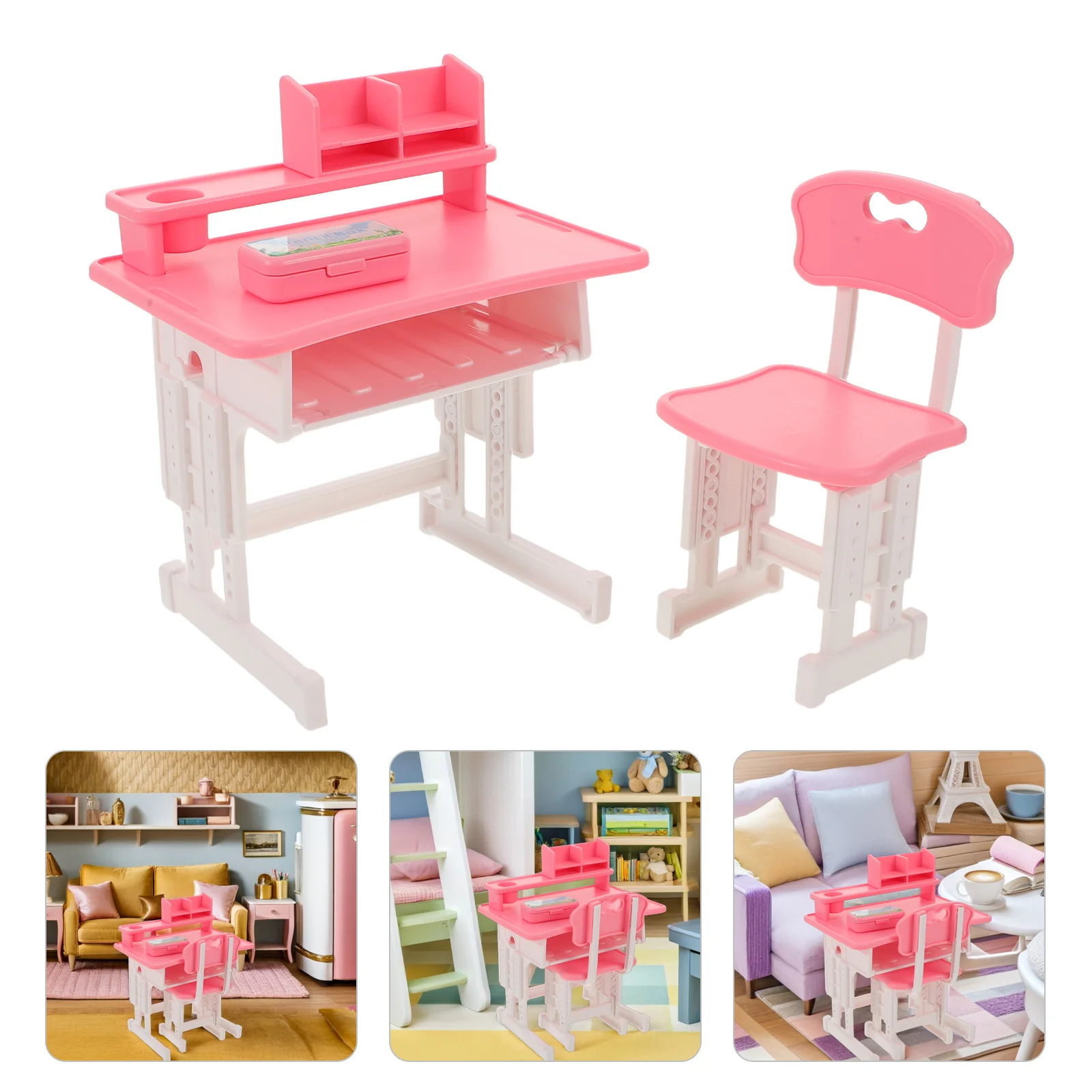 

1Set Miniature School Desk and Chair Set for Dollhouse Decor Supplies Encourages Creative Roleplay and Team Cooperation