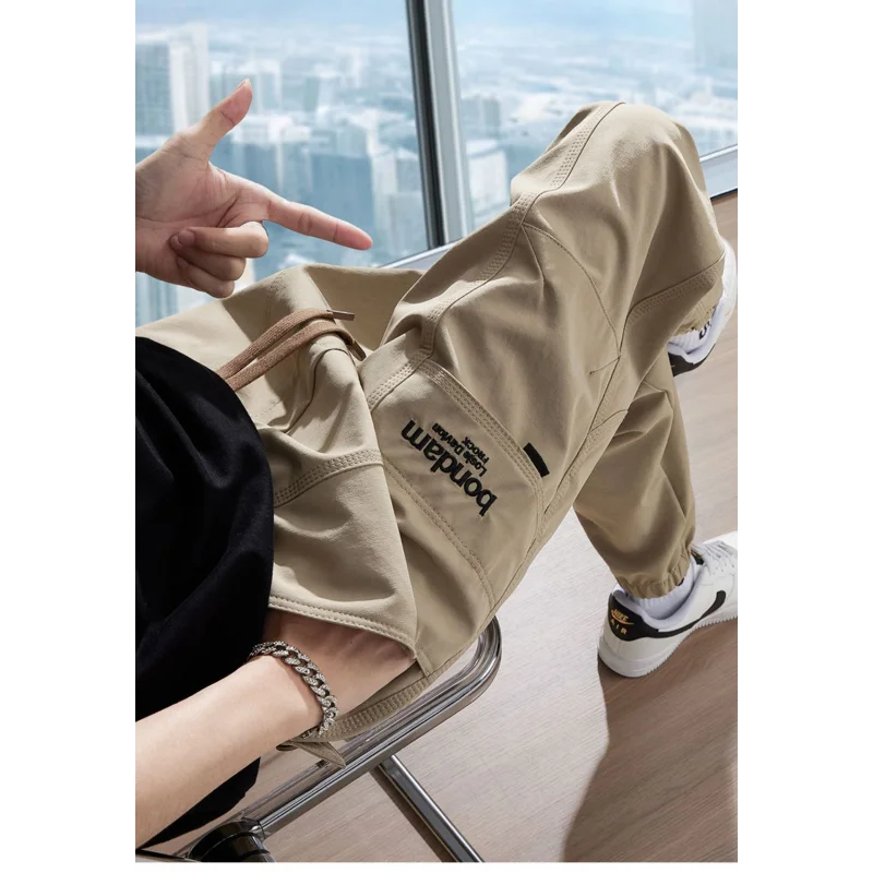 

Mens American Retro Cargo Pants Loose Fit Tapered Leg Khaki Casual Sport Pants For Spring And Fall