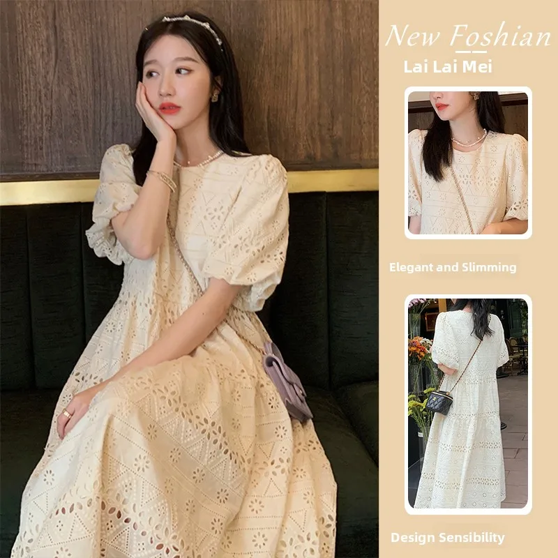 Elegant Embroidered Summer Dress Women's Loose Fitting Pear Shape Unique Design Fairy A-Line Dress Soft Comfortable Short Sleeve