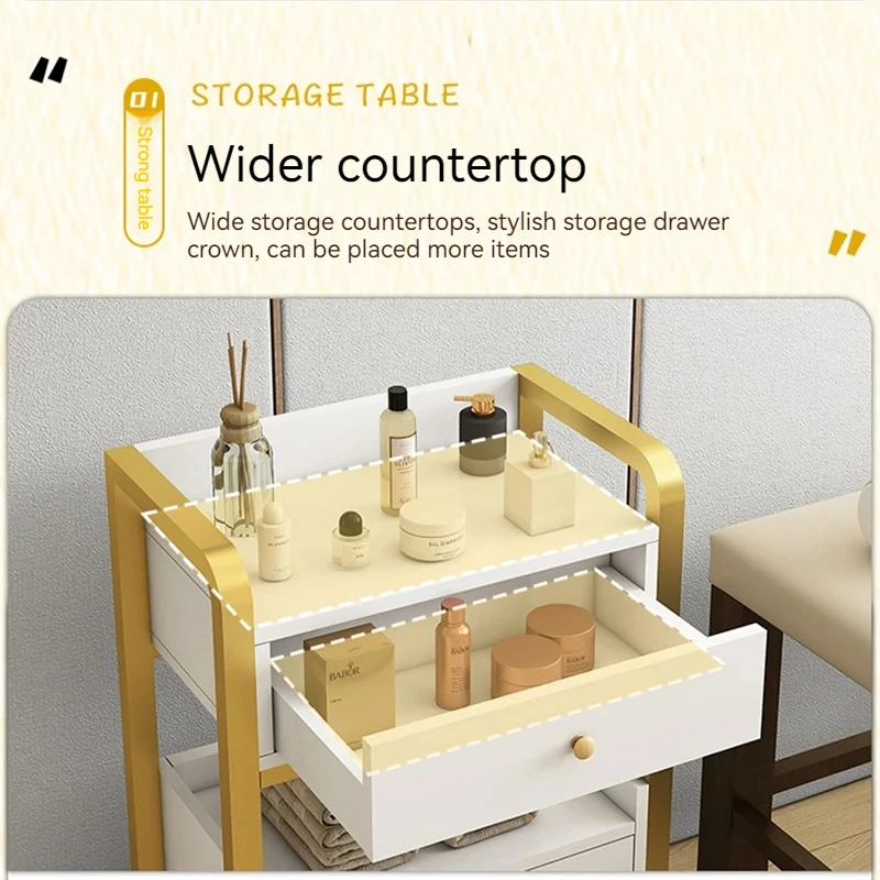 

Professional 2024 Gold White Rolling Barber Spa Facial Metal Hair Salon Beauty Salon Hairdressing Trolley Carts