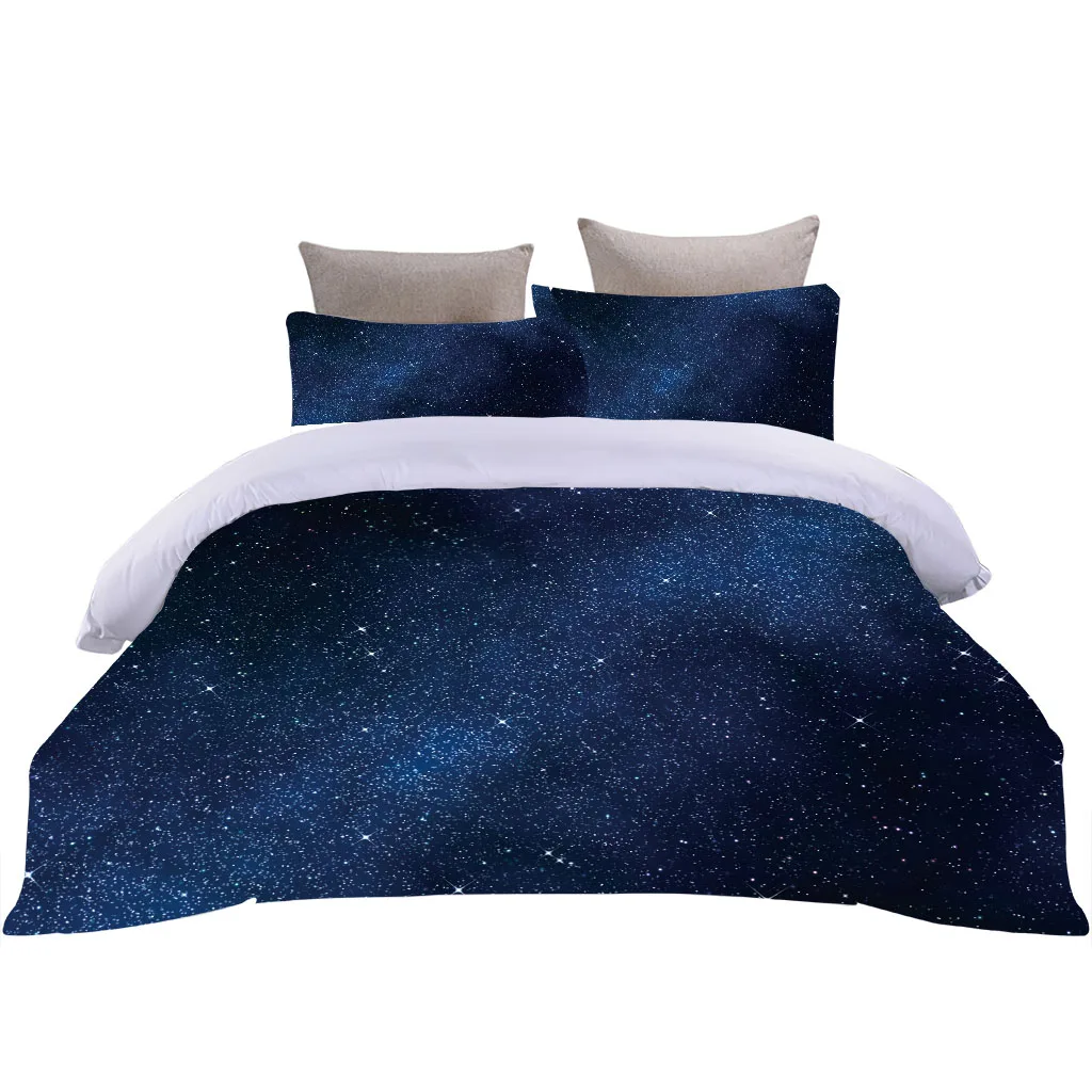 HUANZHUANG Bedding Sets Blue Starry Night Landscape Exquisite Bed Supplies 3Pcs Print For Bedroom And Guest Room Duvet Cover And