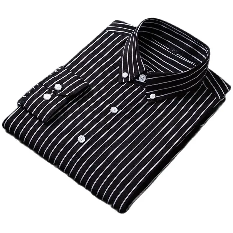 5XL Plus Size Plaid Dress Shirt for Men Long Sleeve Button Down Shirts Male Slim Fit Printed Work Business Office Clothes Black