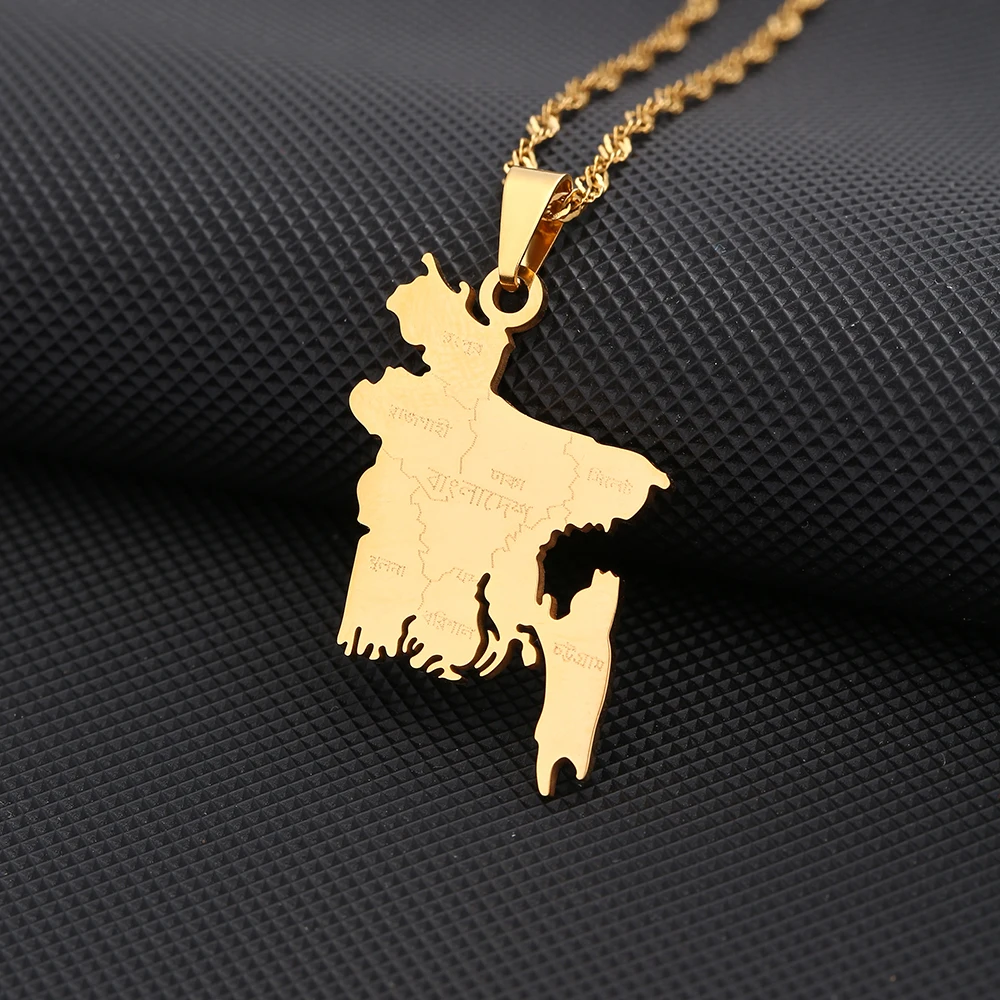 Fashion Bangladesh Map City Pendant Necklace Stainless Steel Men Women Ethnic Maps Jewelry Gift