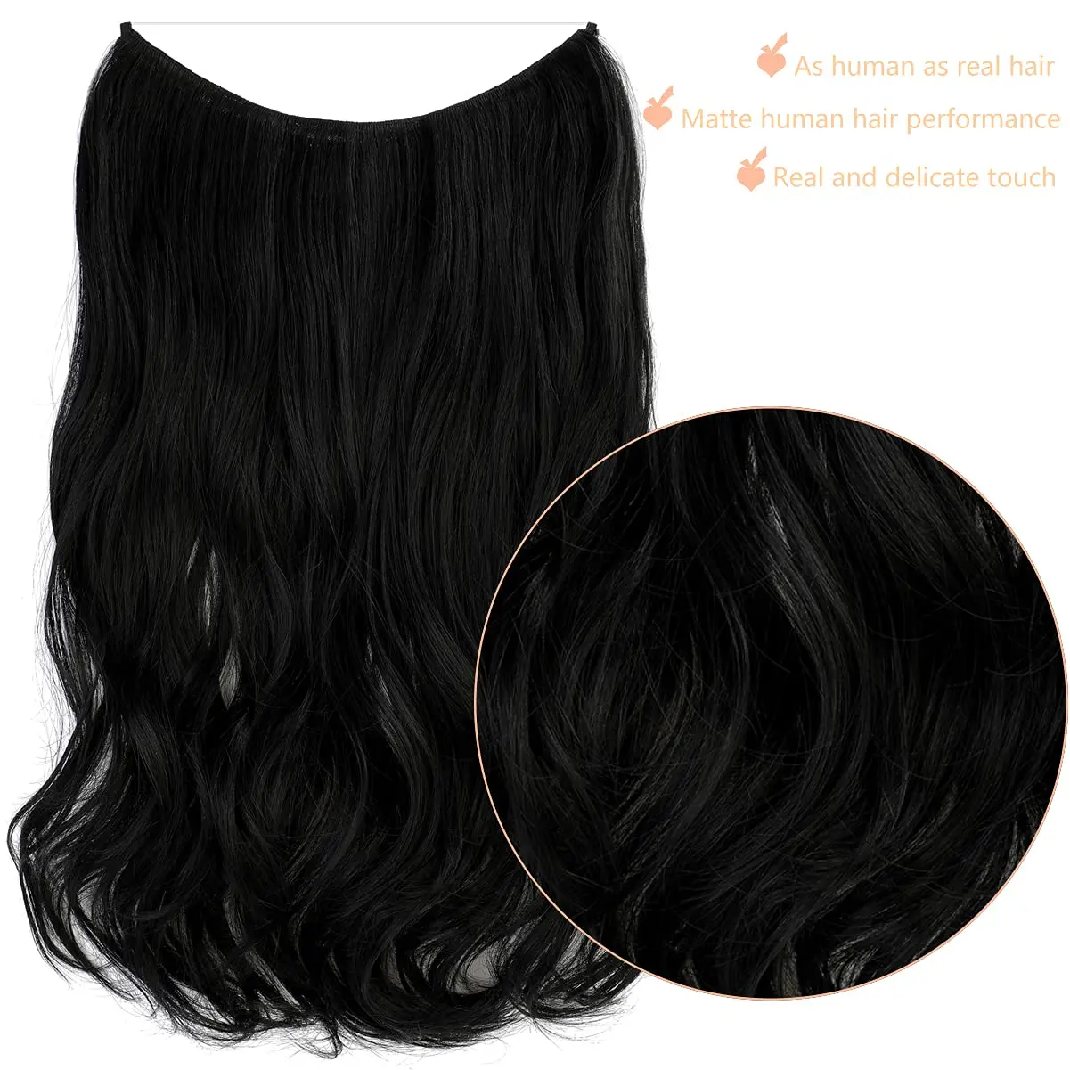 SHANGZI No Clip Invisible Wire Hair Extensions Wave Natural Blonde Synthetic One Piece False Hairpiece Halo Hair Extension