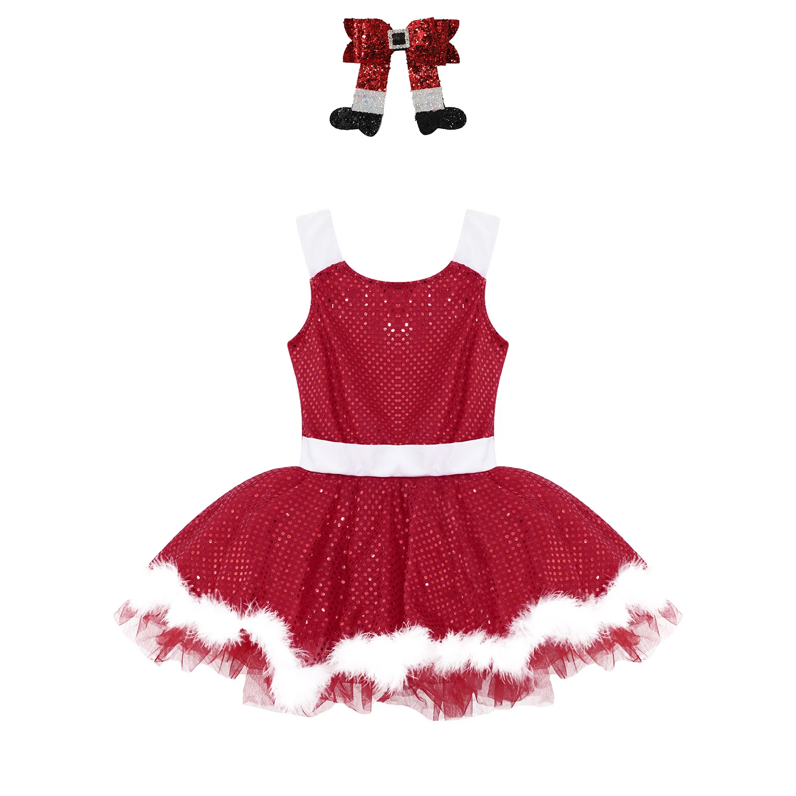 الفتيات عيد الميلاد فستان الأميرة لامعة الترتر سانتا احتفالي الزي توتو يوتار زي مع التمهيد على شكل مشبك شعر مجموعة عصابات الرأس