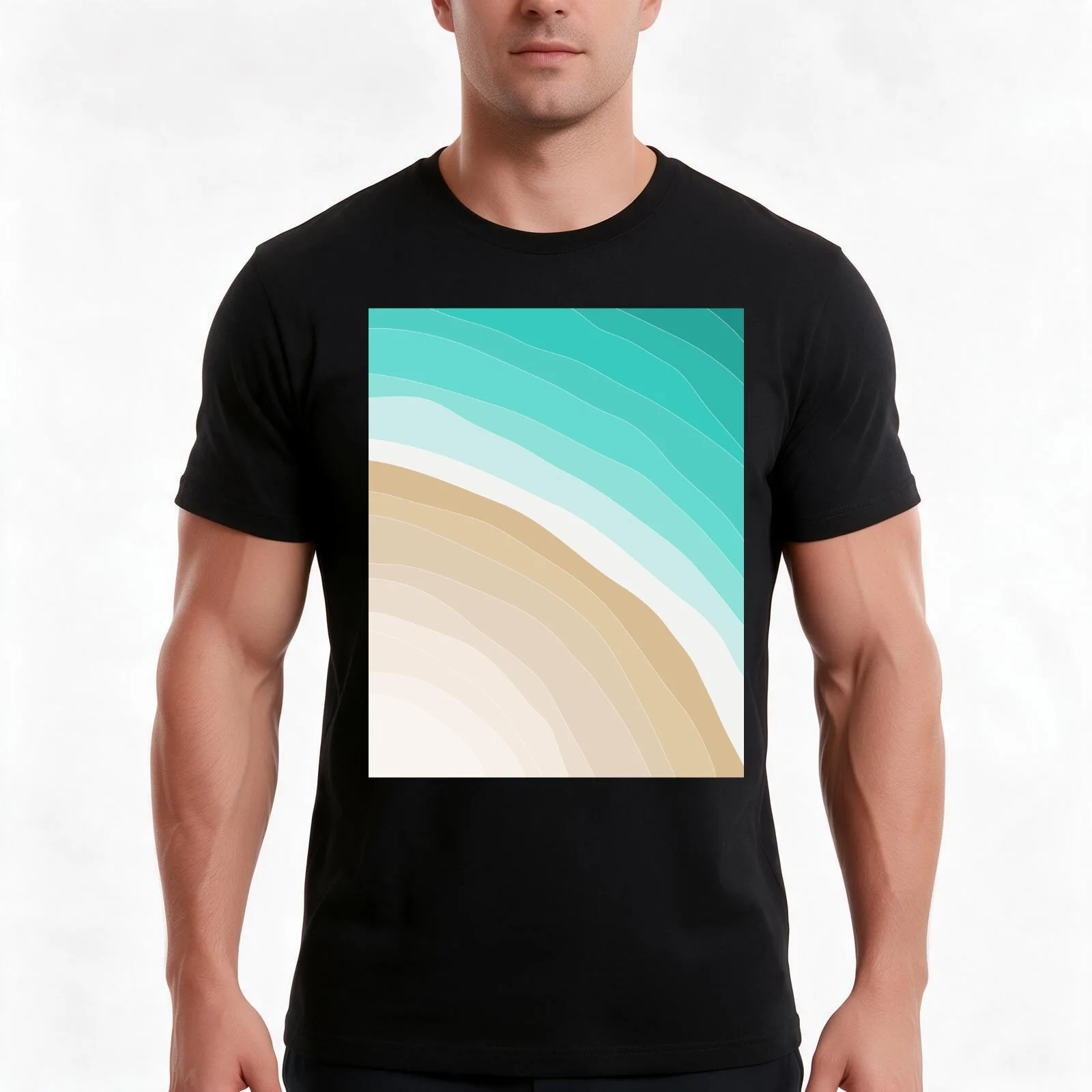 Tropical Beach Aerial 02 Turquoise T-Shirt, Summer Casual Cotton Tee, Oversized Streetwear Tops, Vintage Graphic Print