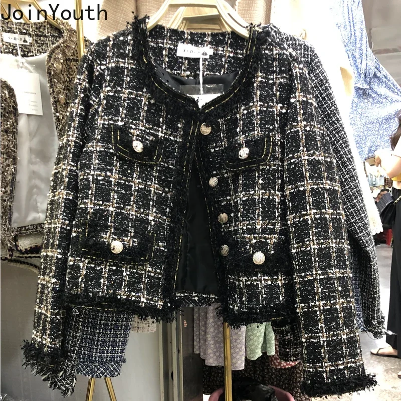 2022 Women Jackets Winter Clothing Temperament Tweed Fashion Outwear O-neck Tunic Crop Tops Chic Tassel Thicked Korean Coat