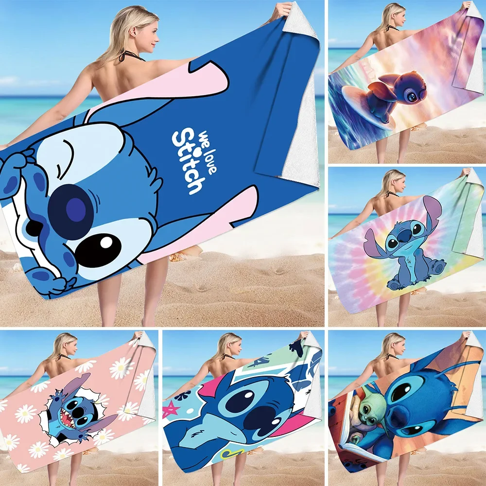 

MINISO Animation Beach Towel Cartoon Stitch Microfiber Towel Double-sided Velvet Print Beach Towel Bath Skirt Square Store Towel