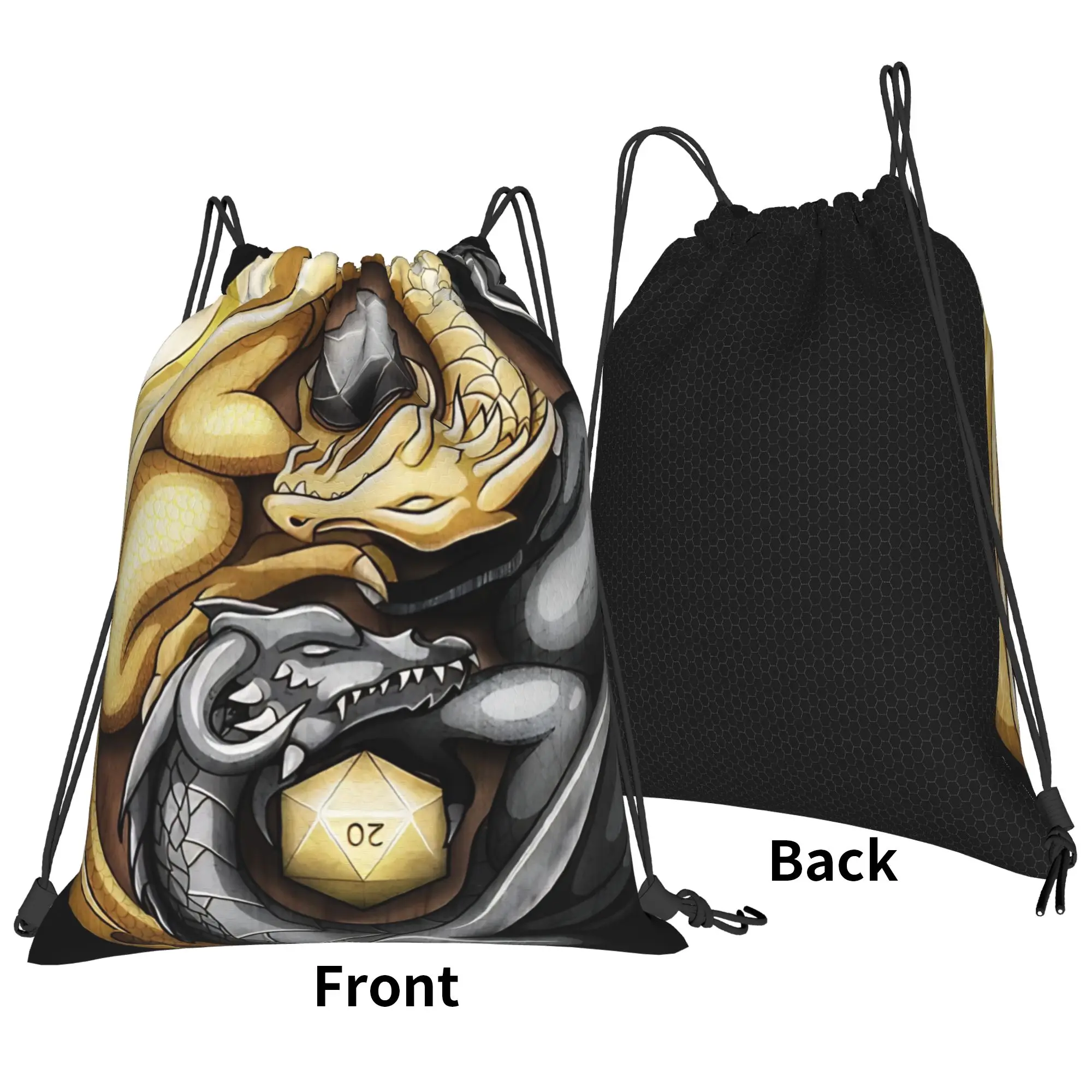 DND Yin Yang Dragons Portable Sports Riding Gym Drawstring Storage Sporty Backpacks
