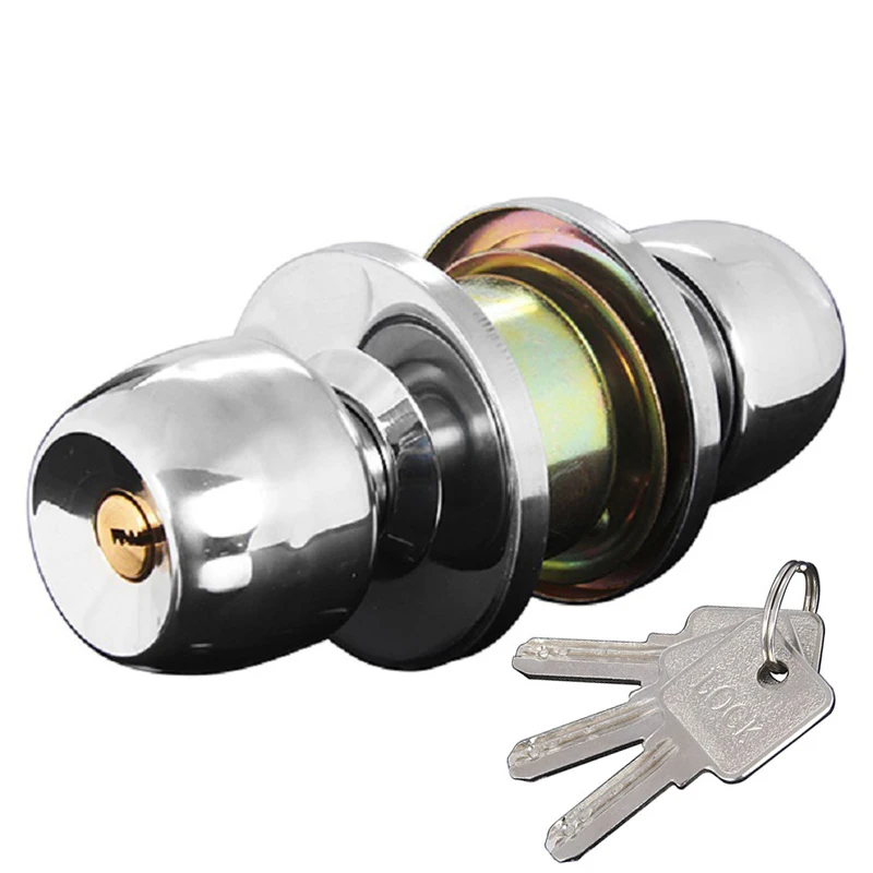 60/70mm Spherical Lock With Key Bedroom Door Ball Lock Copper core Stainless steel Universal Wooden Door Lock Round Lock