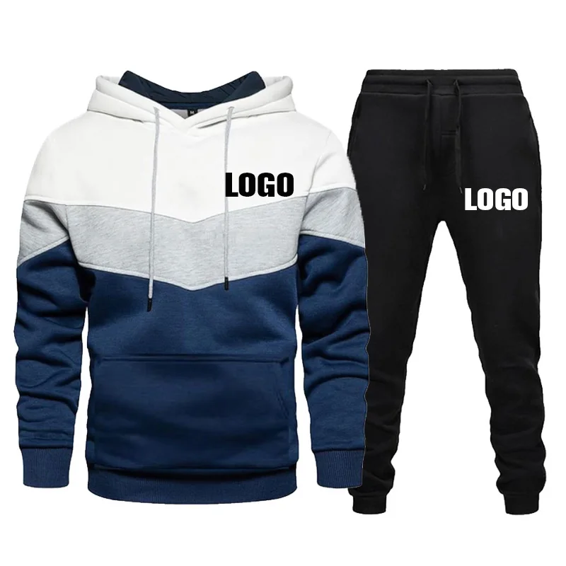 Custom Logo Men's Tracksuits Color Stitching Hoodie and Pants Two Piece Set Casual Sportswear Autumn Winter Men Jogging Suits