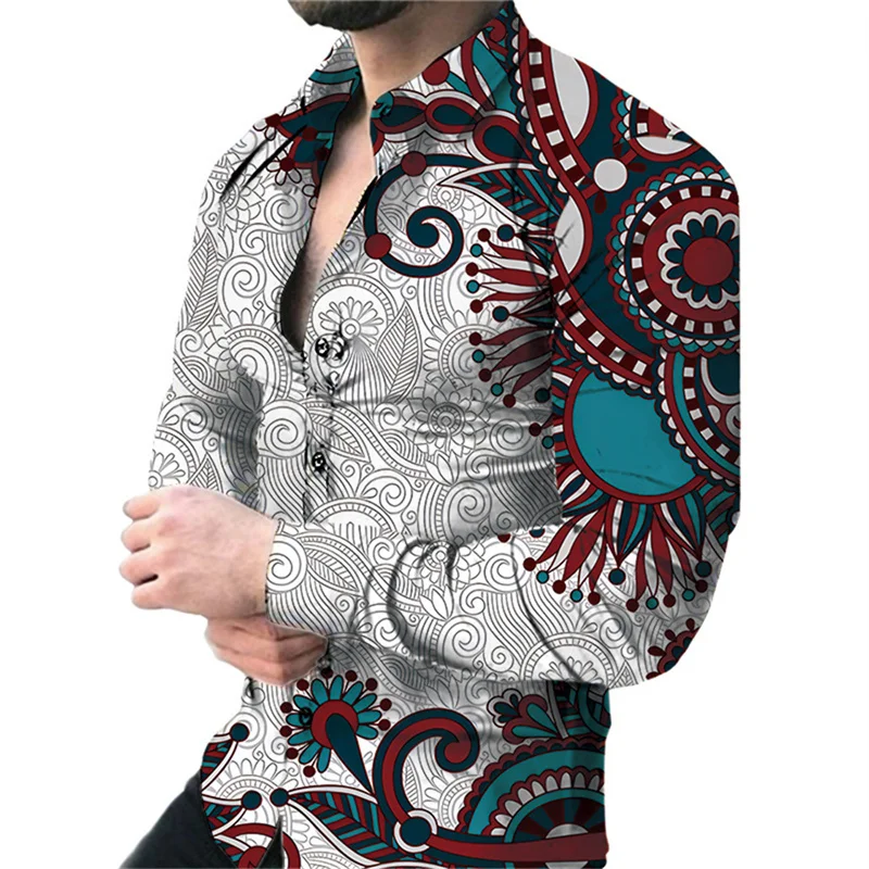 

Vintage Luxury Pattern Hawaiian Shirts For Men Colorful 3D Printed Blouse Casual Loose Aloha Shirts Long Sleeves Streetwear Tops