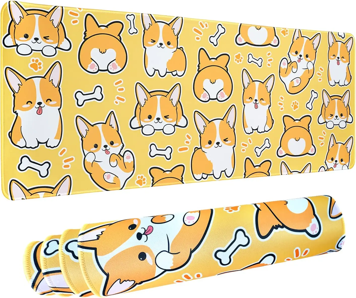 Kawaii Corgi Gaming Mouse Pad for Desk Extended Large Corgi Dog Mouse Pad Orange Mousepad XL 31.5 X 11.8 Inch