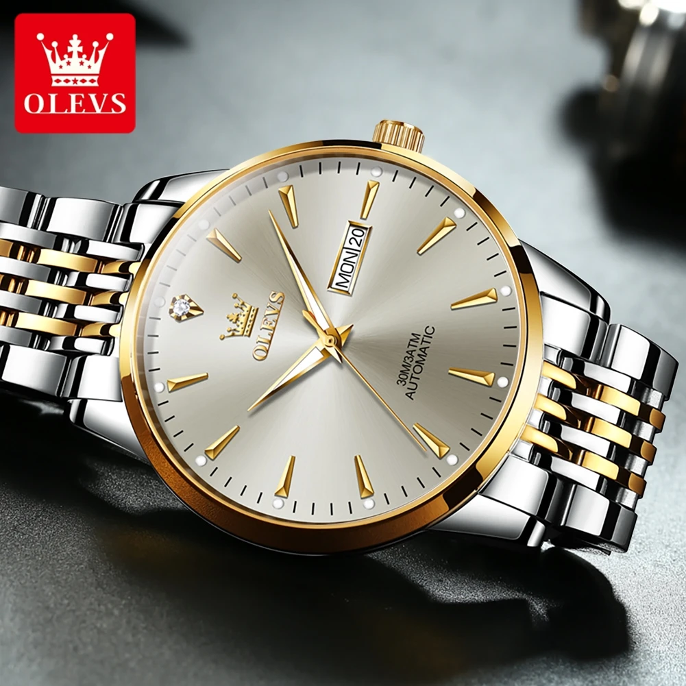 OLEVS Men Watches Luxury Brand Automatic Mechanical Wristwatch for Men Dual Calendar Minimalist Business Fashion Man Watch 2023